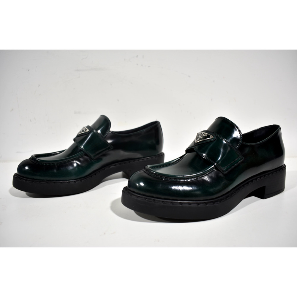 Prada Spazzolato Fume Logo Bosco Green Platform Loafer Creeper Slip On Flat 40.5 - Picture 10 of 12